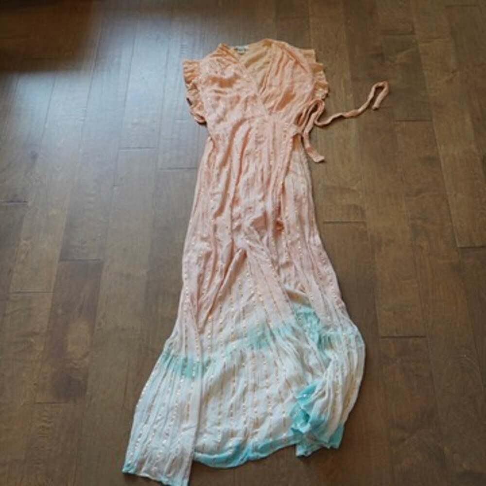 Zuri Womens Dress One Size Peach Mint Ombre Metallic Sleeveless Midi